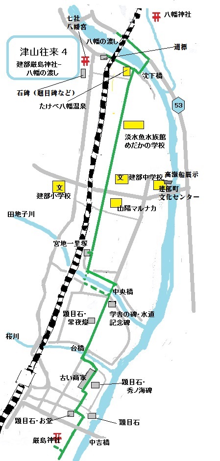 厳島神社から八幡の渡しまでの略図