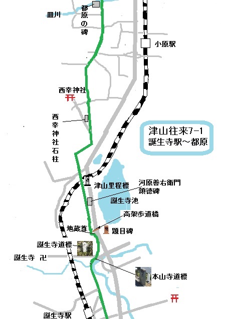 誕生寺駅から都原までの略図