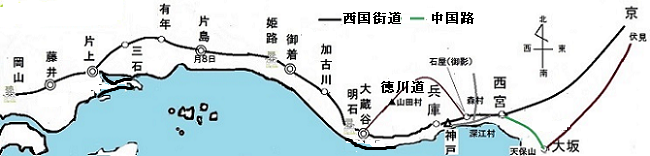 西国街道等神戸事件経路図